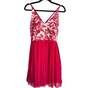 Nights by TeezeMe, Nude and Red Formal Mini Dress, Lace, Flowy, Criss Cross